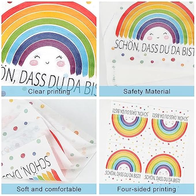 PACK OF 30 RAINBOW NAPKINS FOR CHRISTENING, CHILDREN'S BIRTHDAY, GIRLS BABY SHOWER, CONFIRMATION COMMUNION TABLE DECORATION, DECORATION, 33 X 33 CM - Image 4